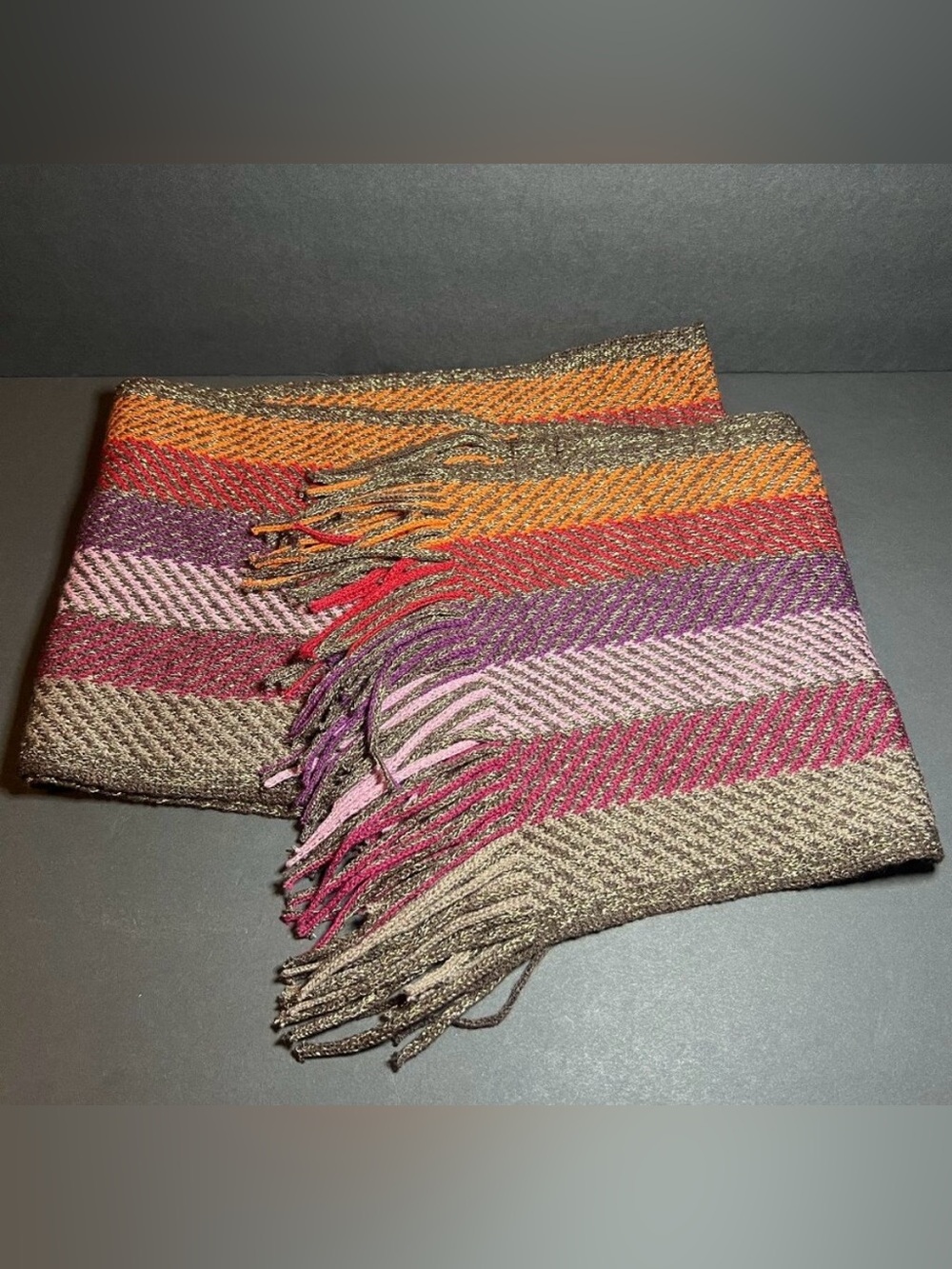 Cejon Multicolor Acrylic Metallic Striped Fringe Winter Neck Scarf 84 x 9"